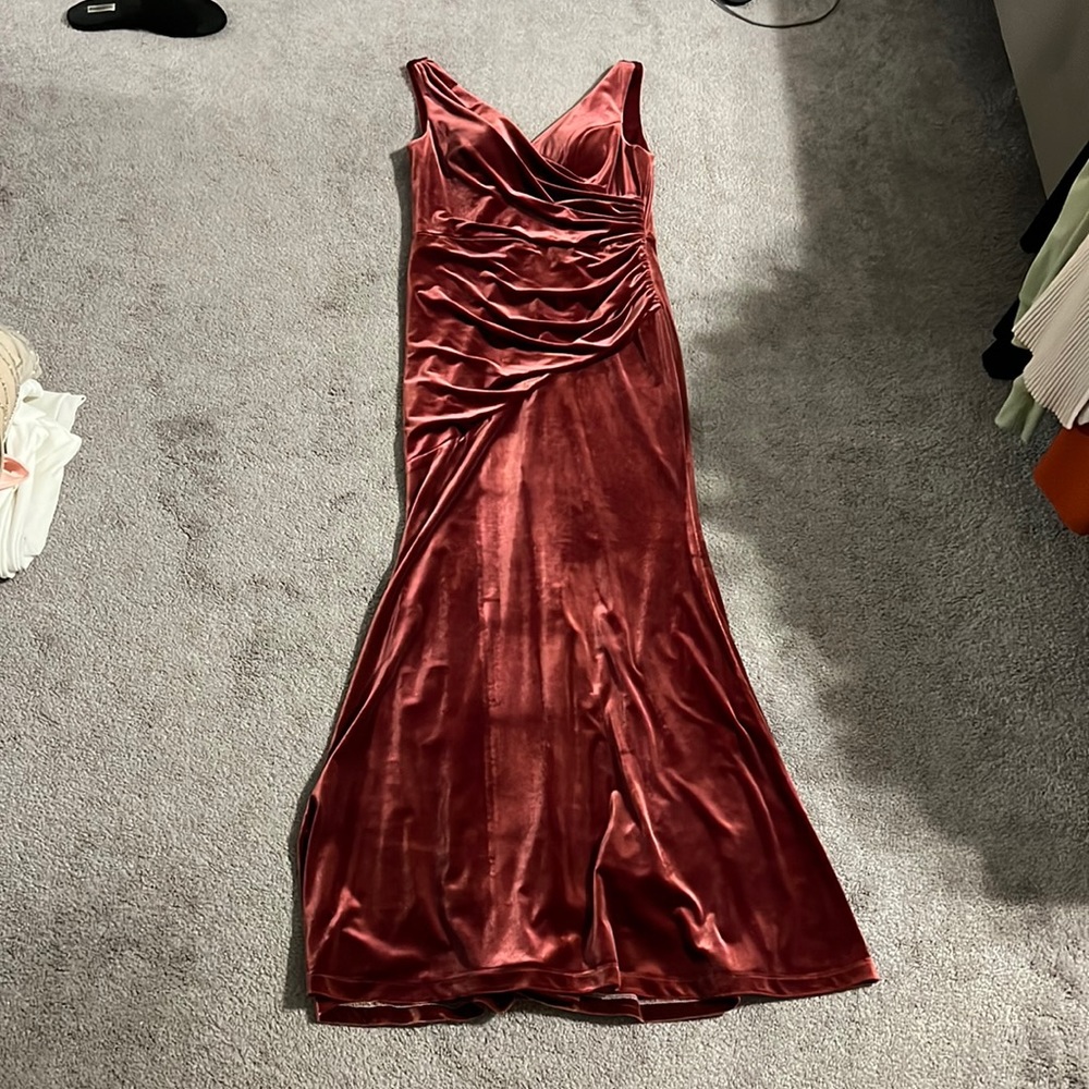 Revelry Maroon Velvet Bridesmaid Dress